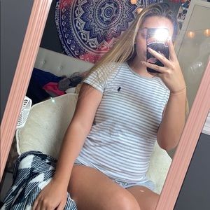 White and gray stripe polo